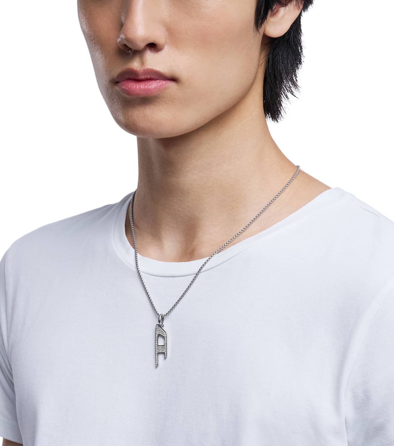 Gents D Logo Necklace Silver Stainless Steel