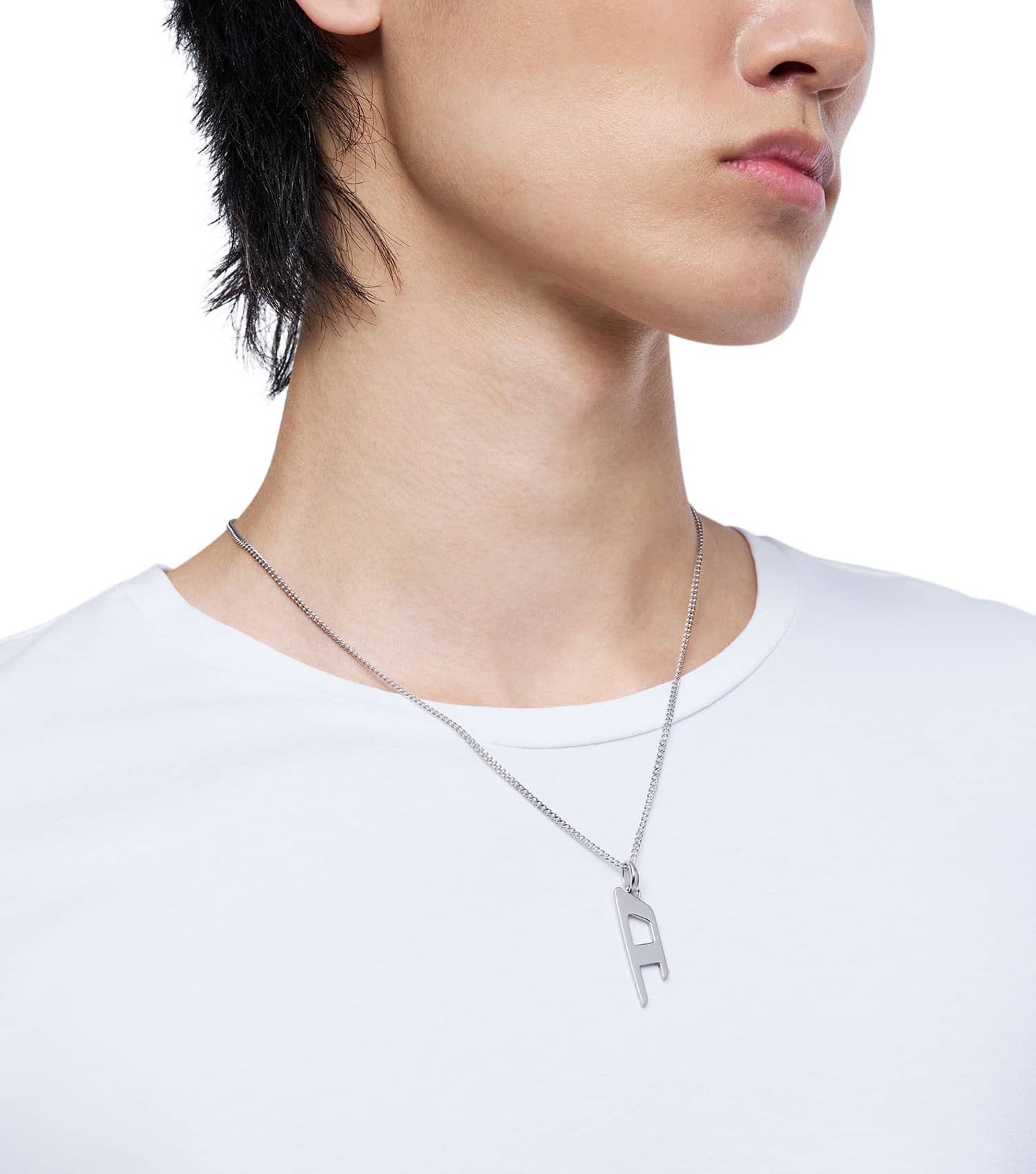 Gents D Logo Necklace Silver Stainless Steel