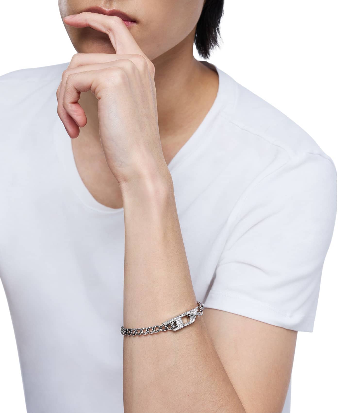 Gents D Logo Bracelet Silver Stainless Steel