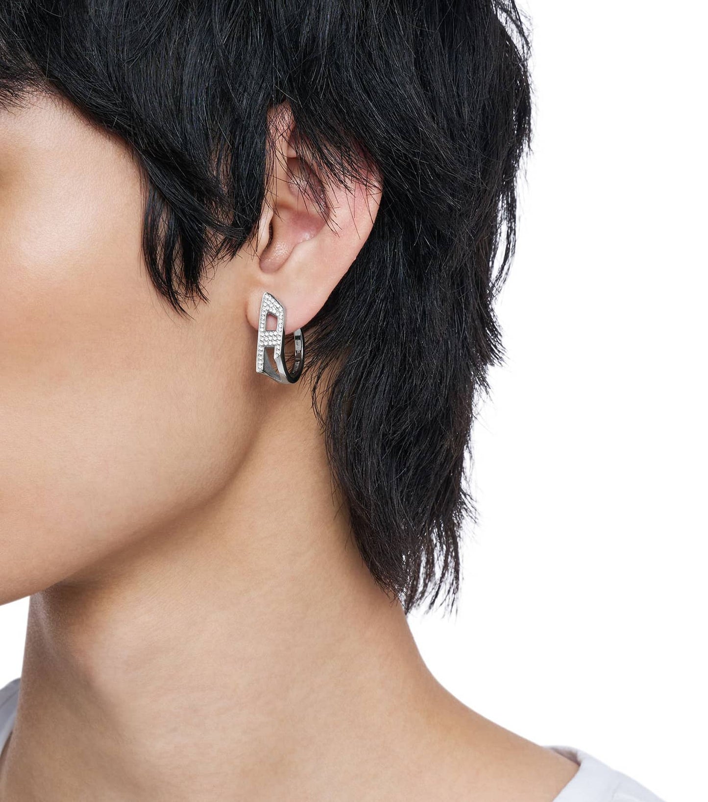 Gents D Logo Earring Silver Stainless Steel