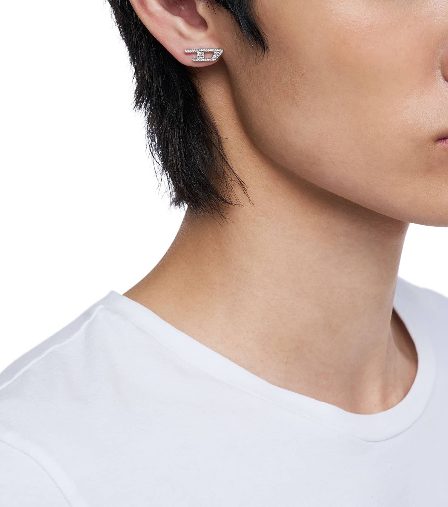 Gents D Logo Earring Silver Stainless Steel