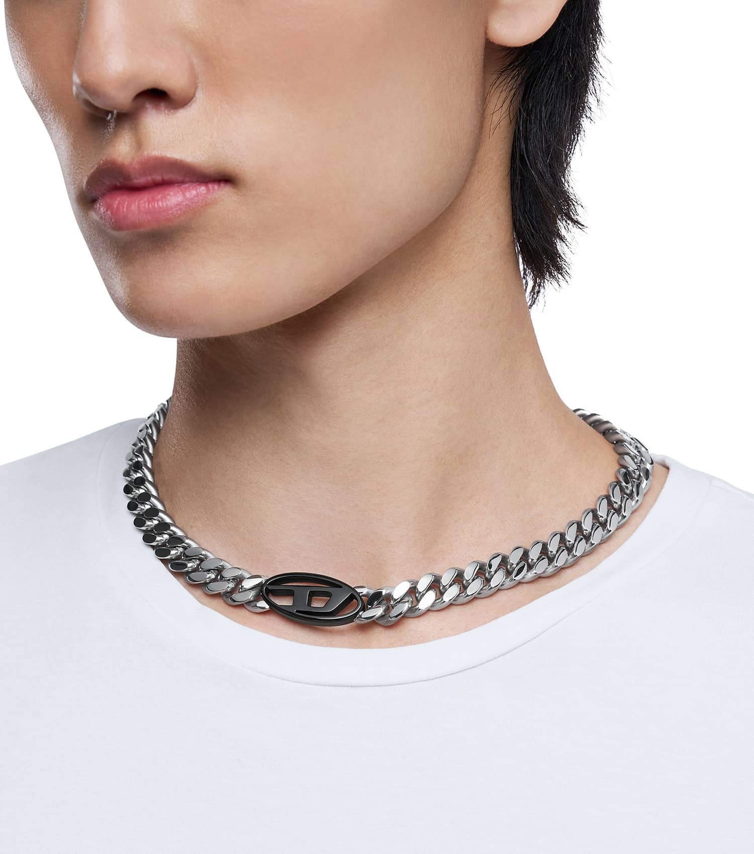 Gents Oval D Logo Necklace Multicolour Stainless Steel