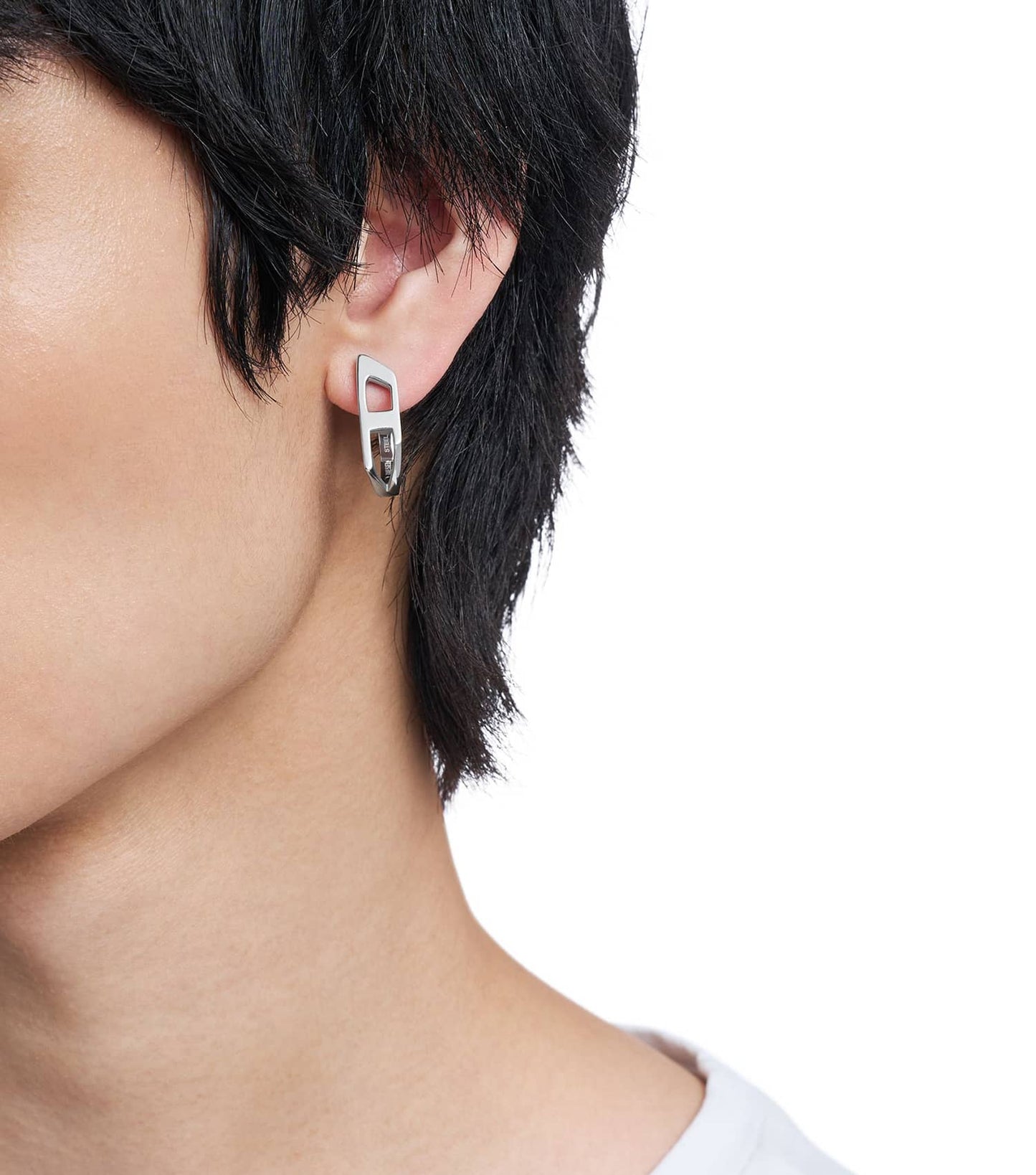 Gents D Logo Earring Silver Stainless Steel