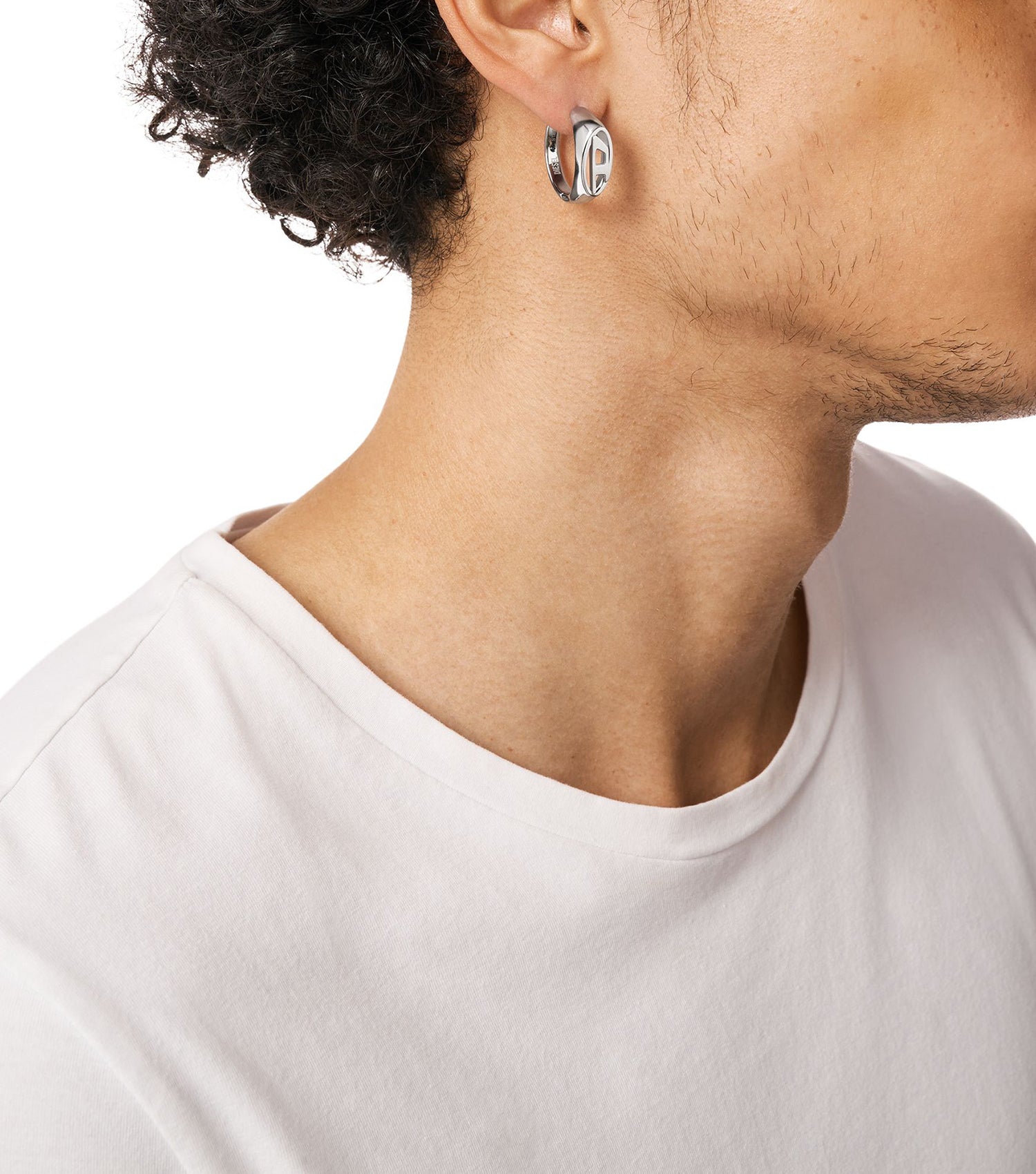 Unisex Oval D Logo Earring Silver Stainless Steel