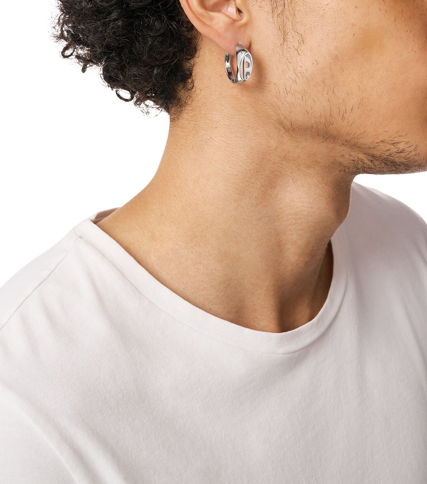 Unisex Oval D Logo Earring Silver Stainless Steel