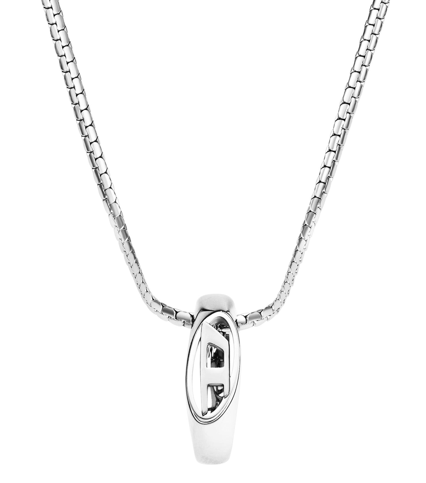 Unisex Oval D Logo Necklace Silver Stainless Steel
