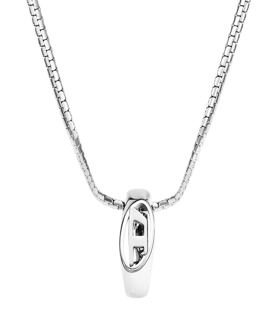 Unisex Oval D Logo Necklace Silver Stainless Steel
