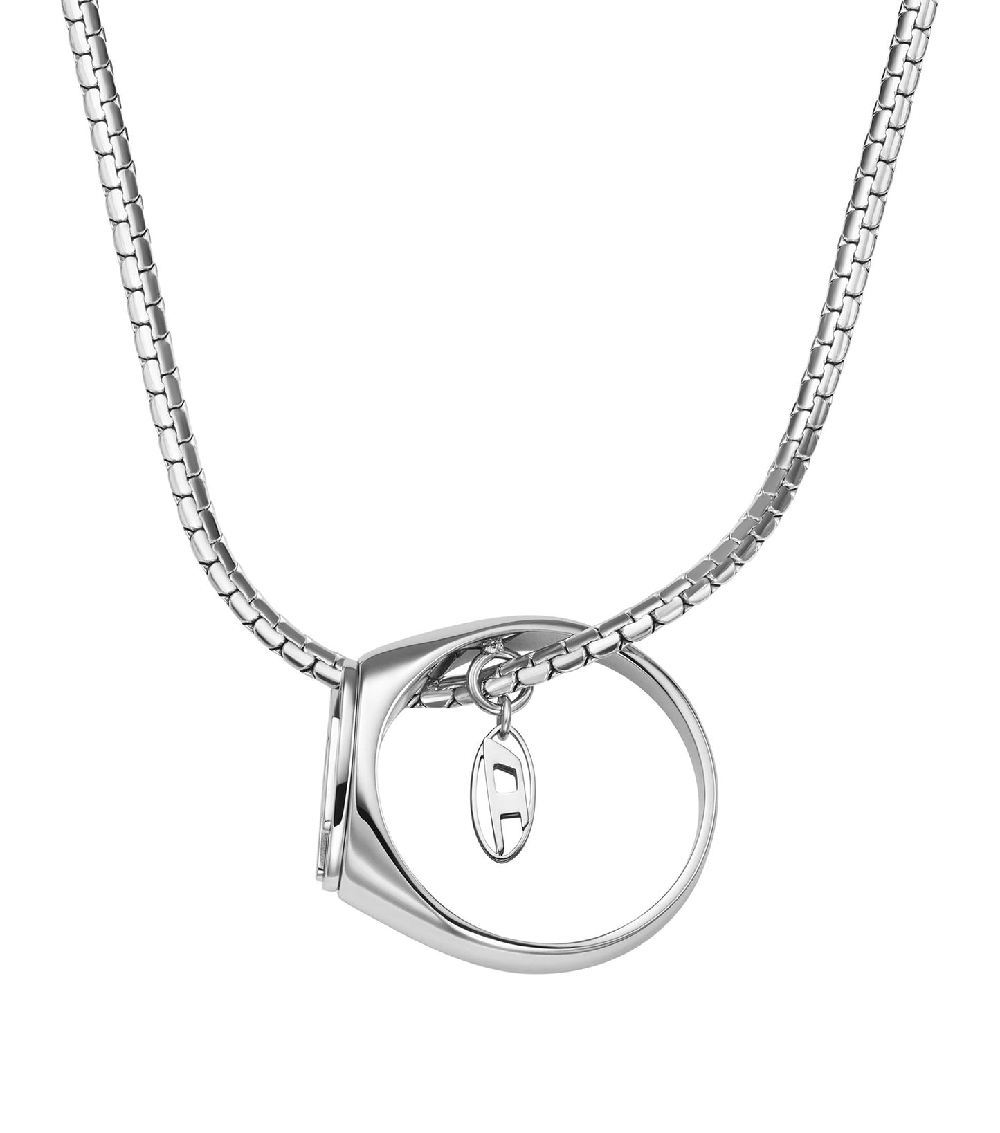 Unisex Oval D Logo Necklace Silver Stainless Steel