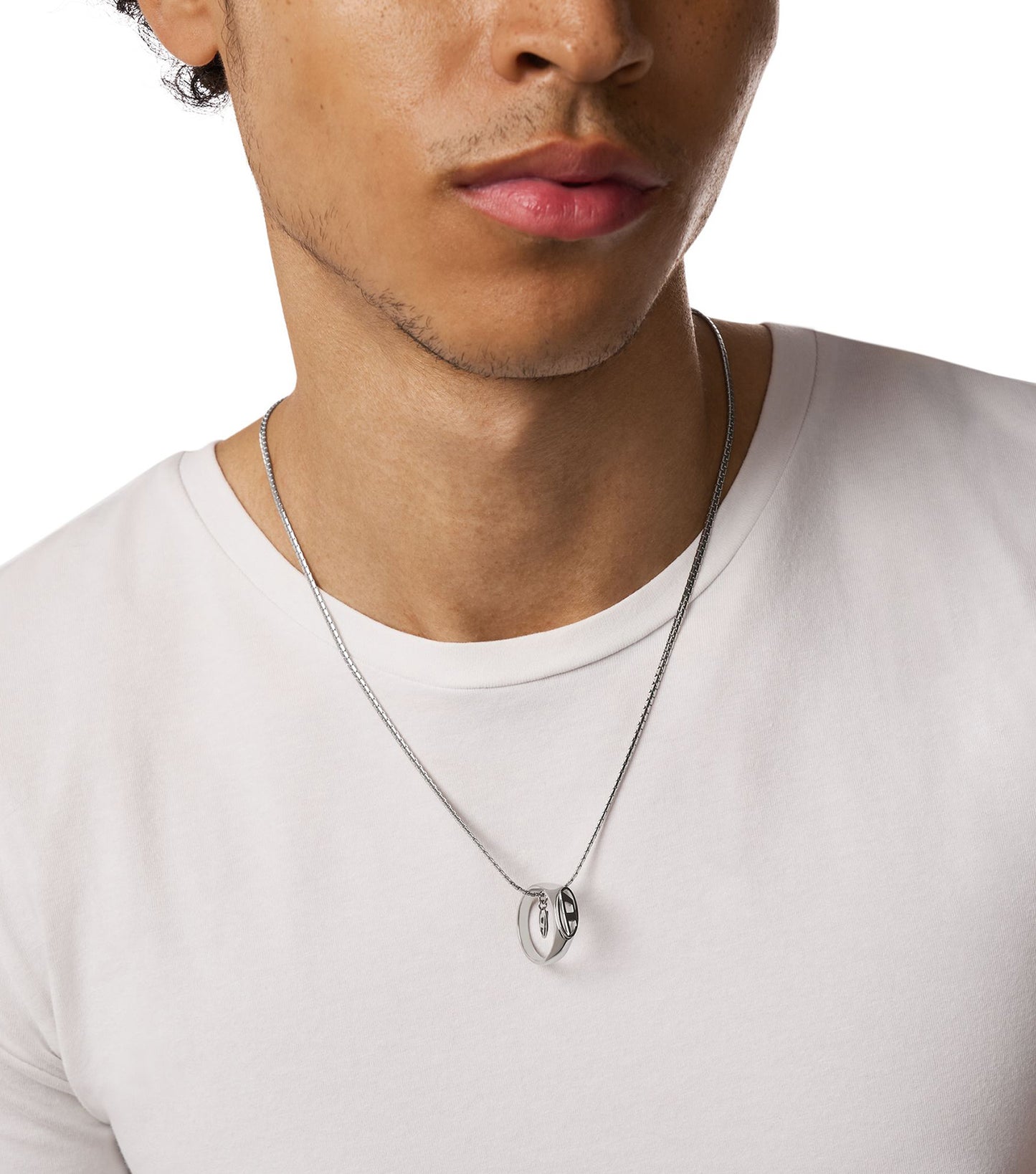 Unisex Oval D Logo Necklace Silver Stainless Steel