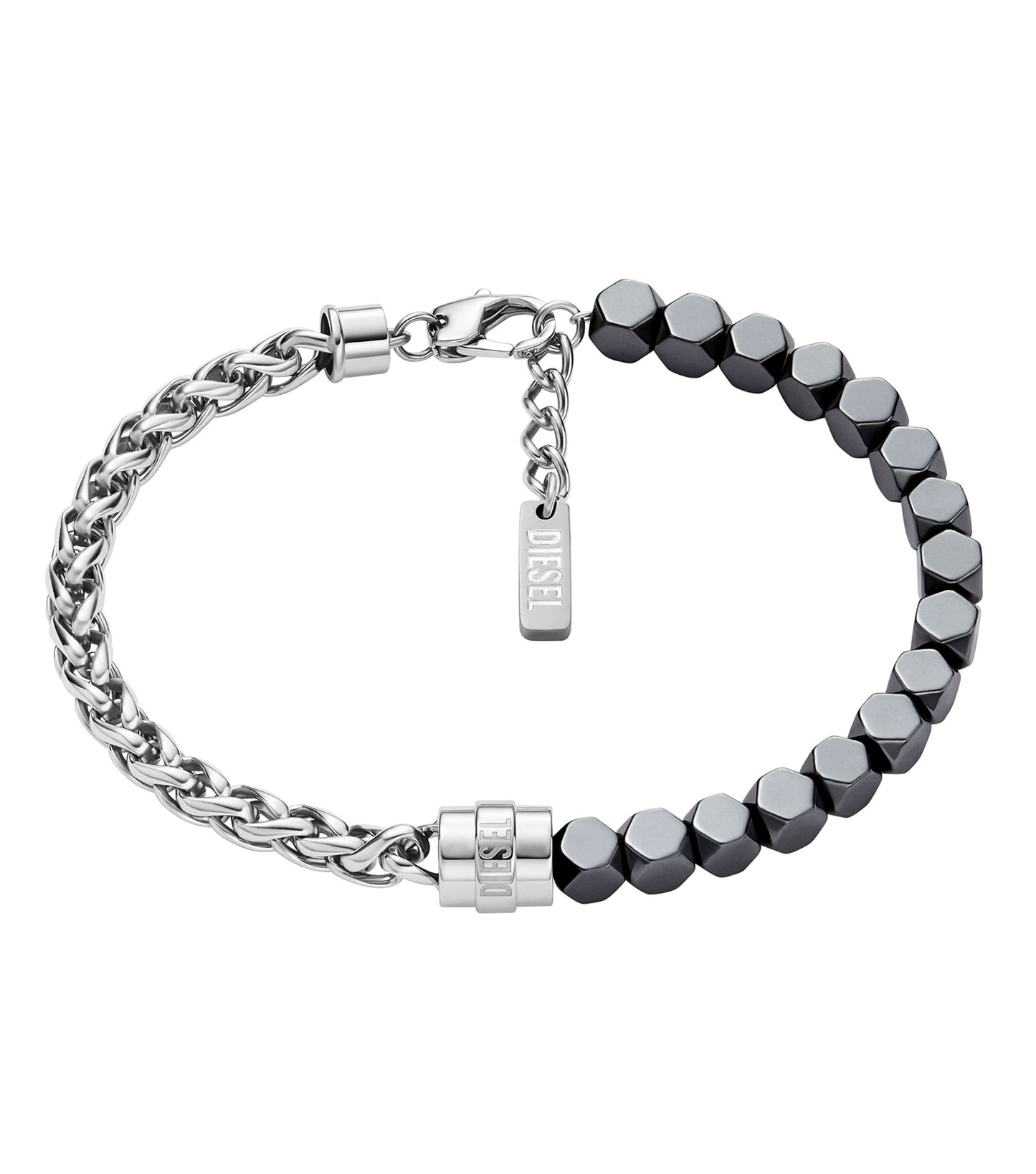 Men Diesel Font Bracelet Silver Stainless Steel