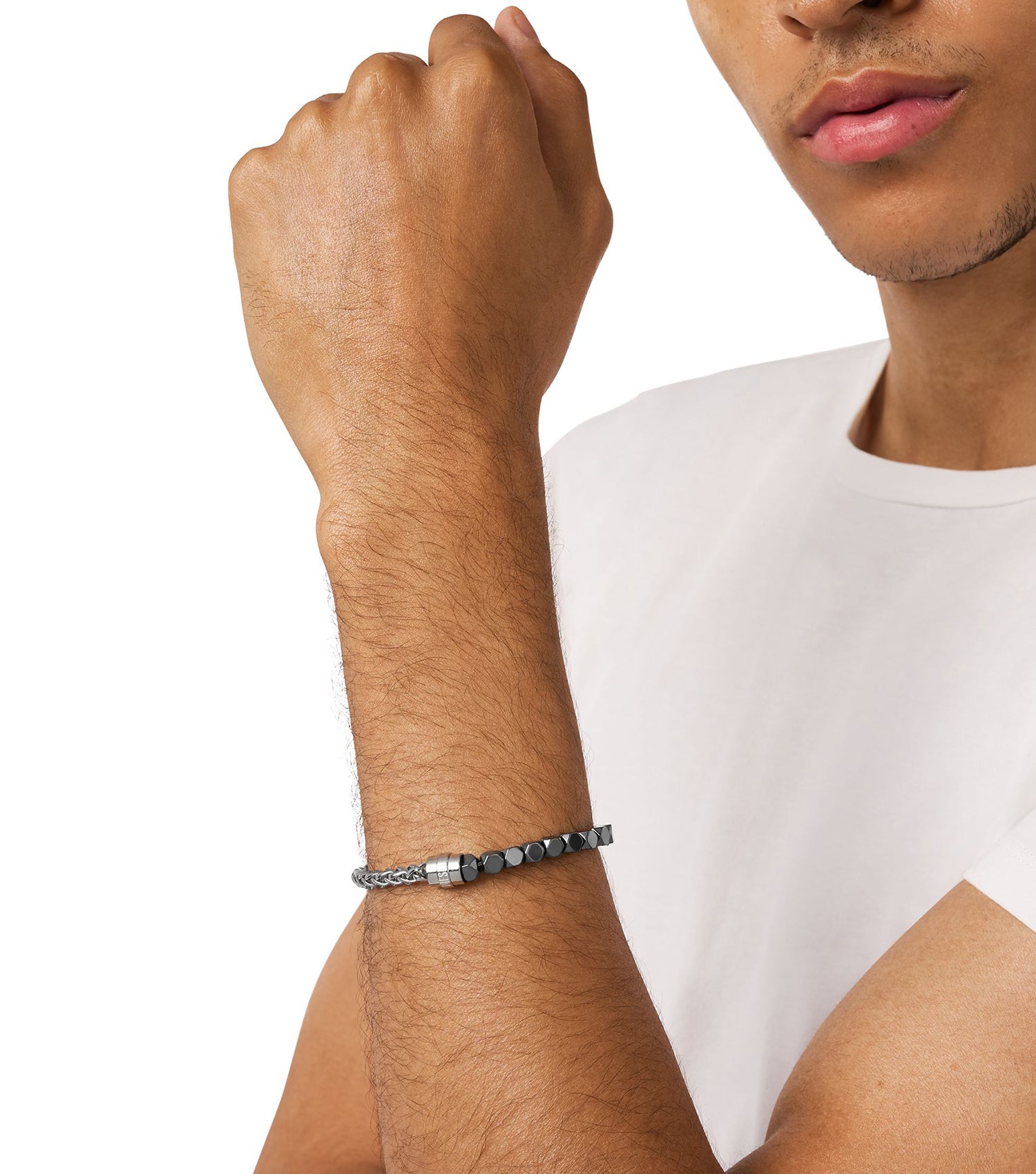 Men Diesel Font Bracelet Silver Stainless Steel