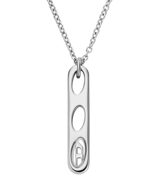 Unisex Oval D Logo Necklace Silver Stainless Steel