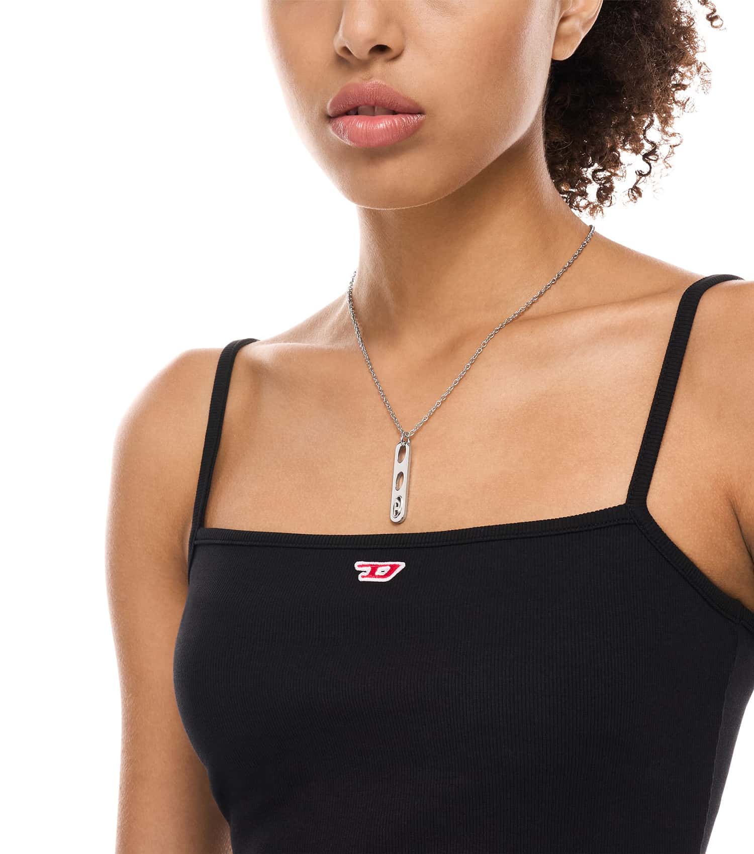 Unisex Oval D Logo Necklace Silver Stainless Steel