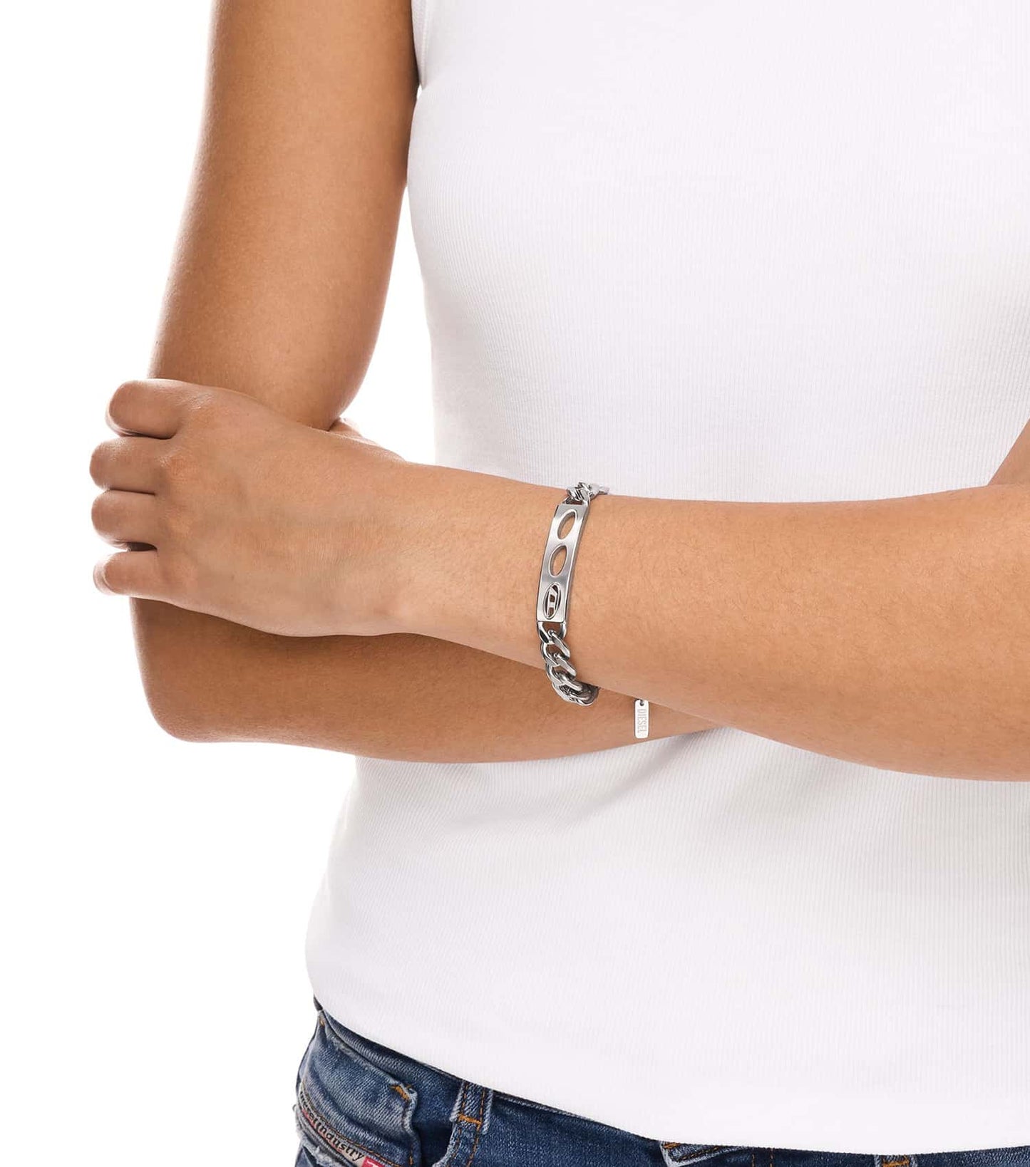 Men D Logo Bracelet Silver Stainless Steel
