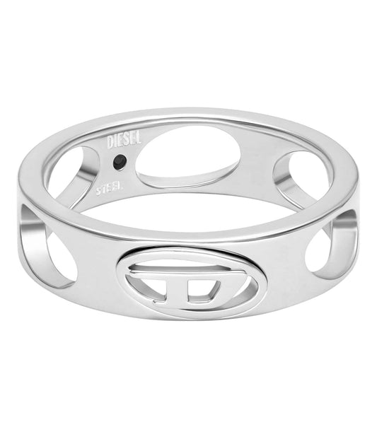 Unisex Oval D Logo Ring Silver Stainless Steel
