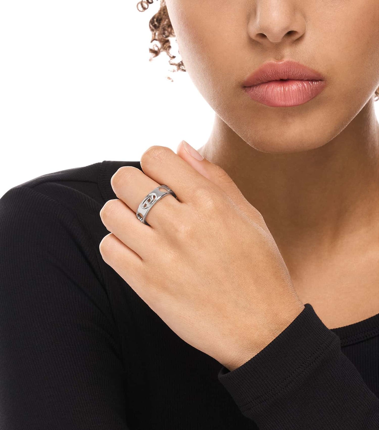 Unisex Oval D Logo Ring Silver Stainless Steel