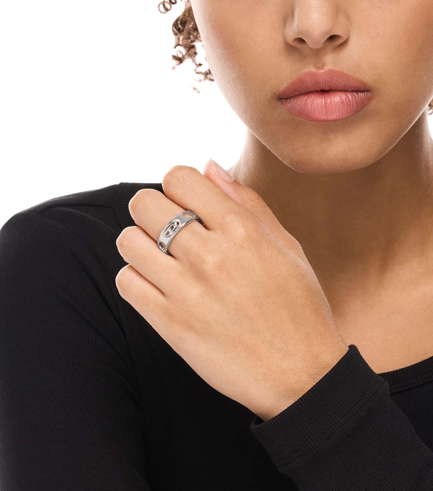 Unisex Oval D Logo Ring Silver Stainless Steel