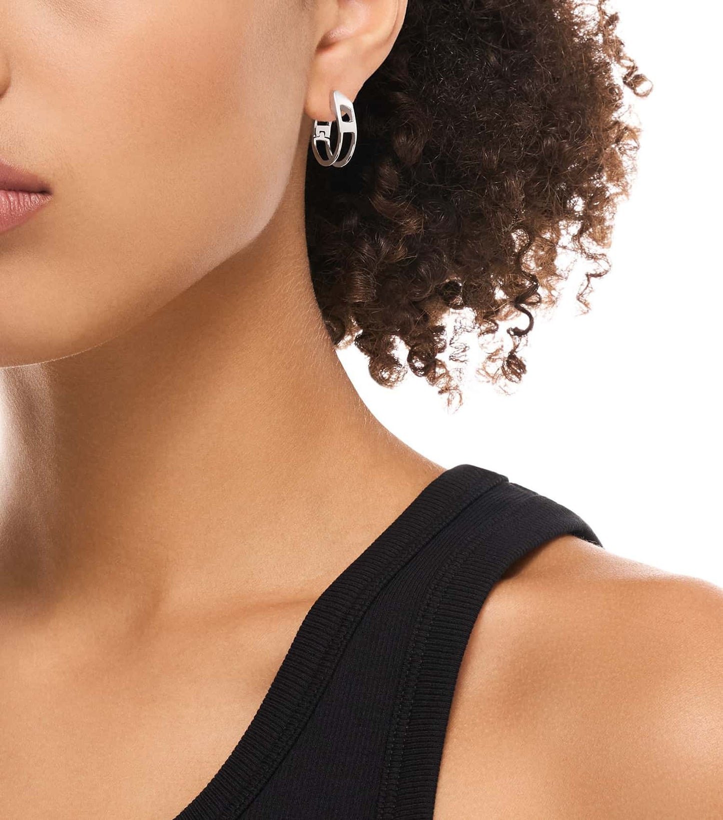 Unisex D Logo Earring Silver Stainless Steel
