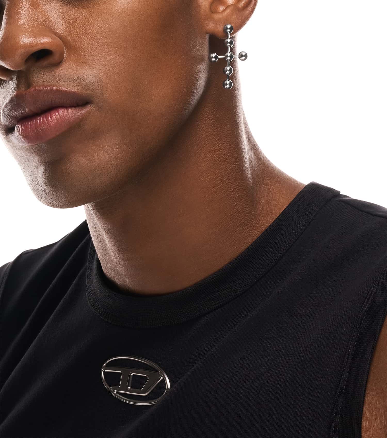 Unisex Diesel Font Earring Silver Stainless Steel