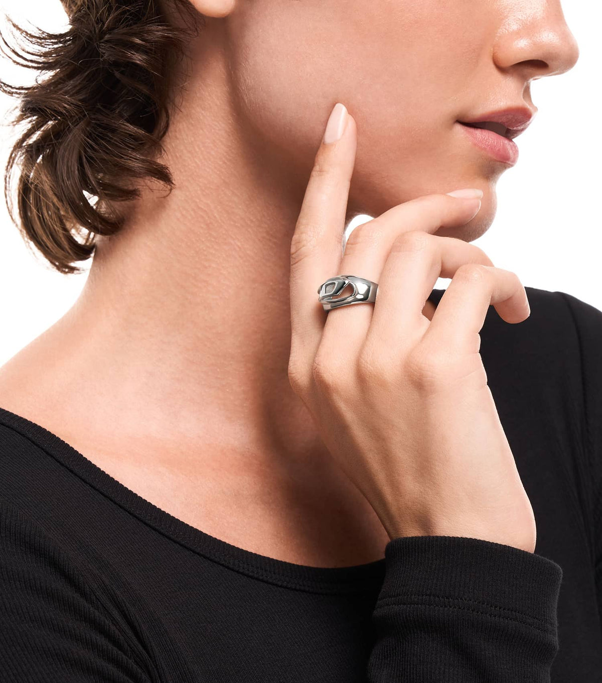 Unisex Oval D Logo Ring Silver Stainless Steel