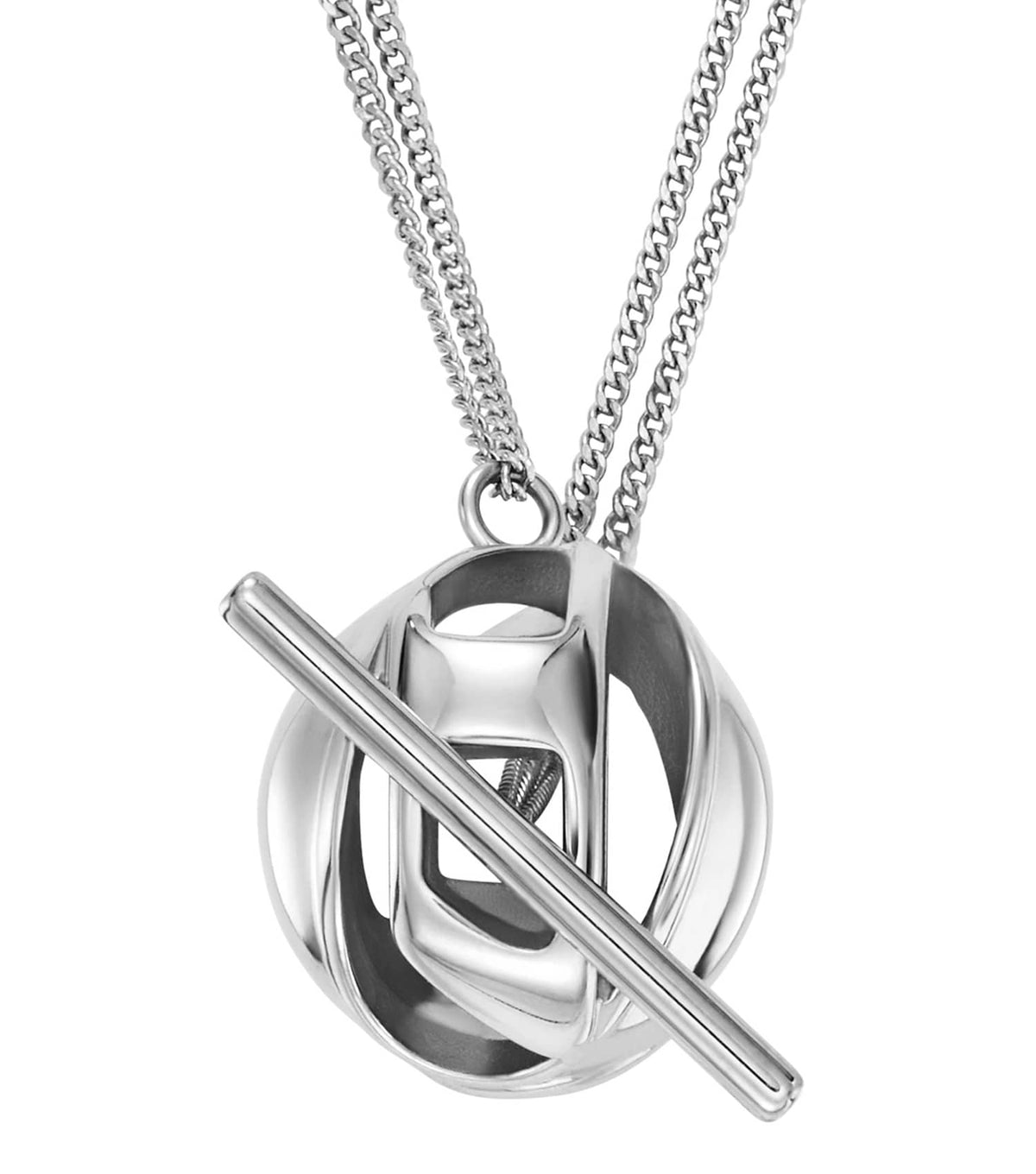 Unisex Oval D Logo Necklace Silver Stainless Steel