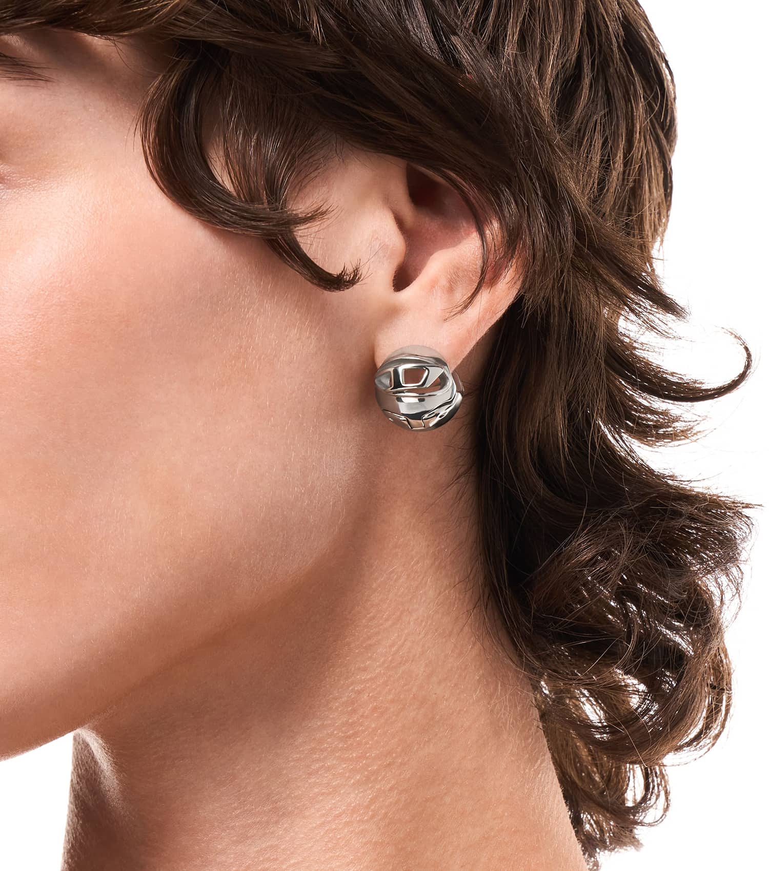 Unisex Oval D Logo Earring Silver Stainless Steel