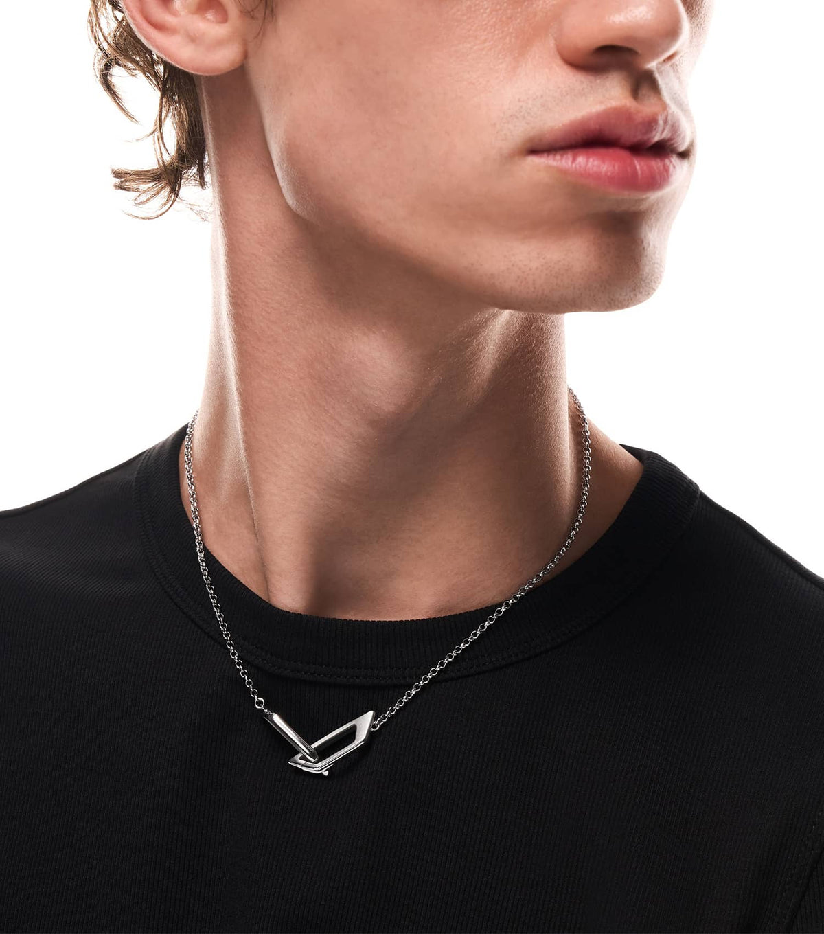 Unisex D Logo Necklace Silver Stainless Steel