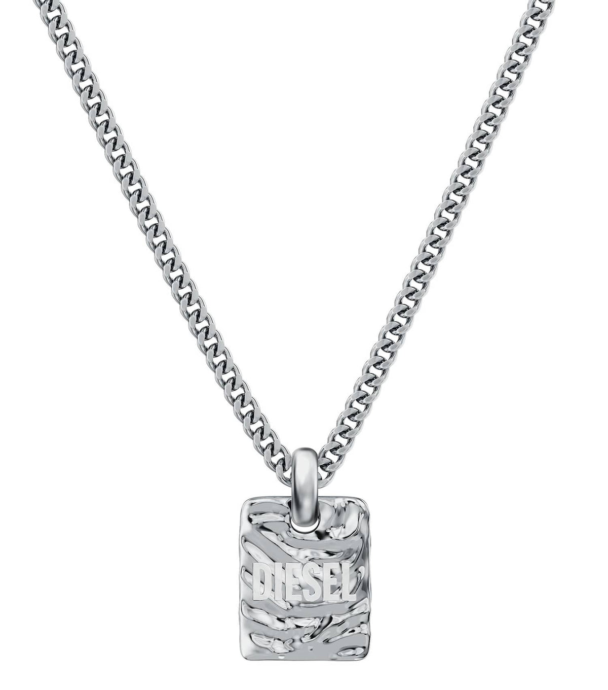 Unisex Diesel Font Necklace Silver Stainless Steel