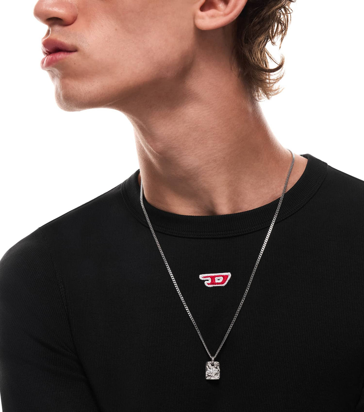 Unisex Diesel Font Necklace Silver Stainless Steel