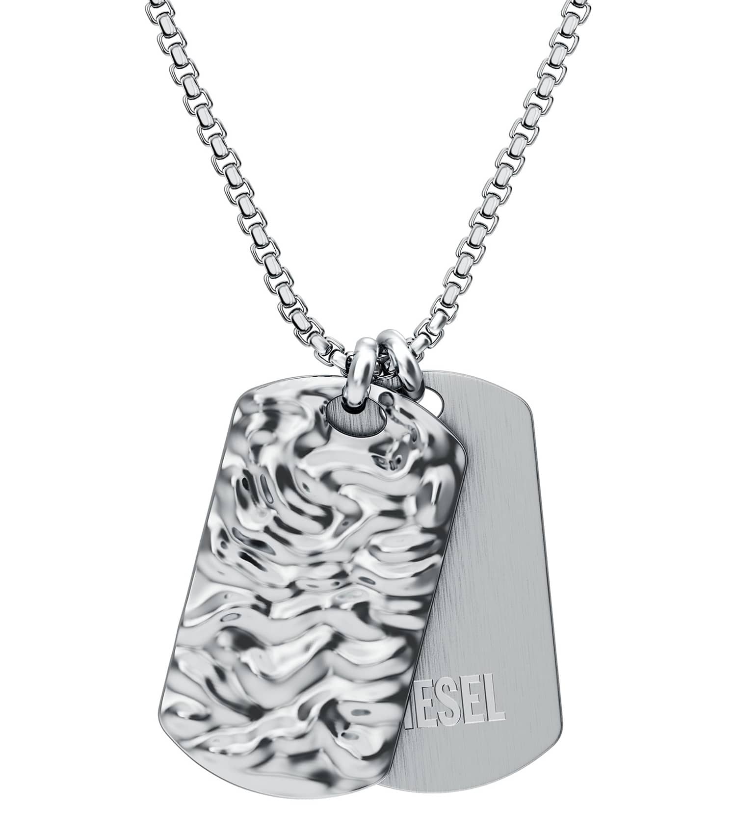 Unisex Diesel Font Necklace Silver Stainless Steel