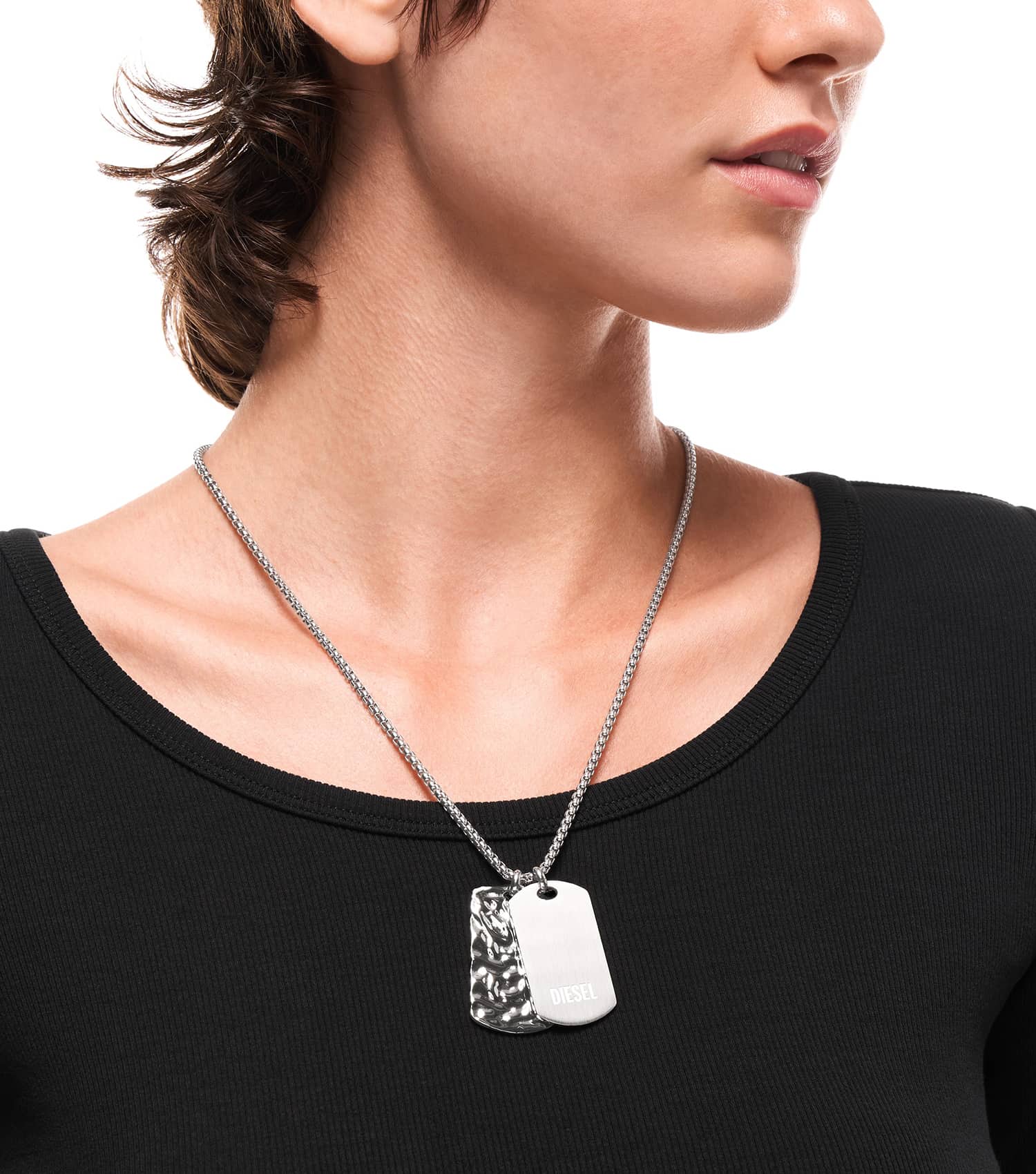 Unisex Diesel Font Necklace Silver Stainless Steel