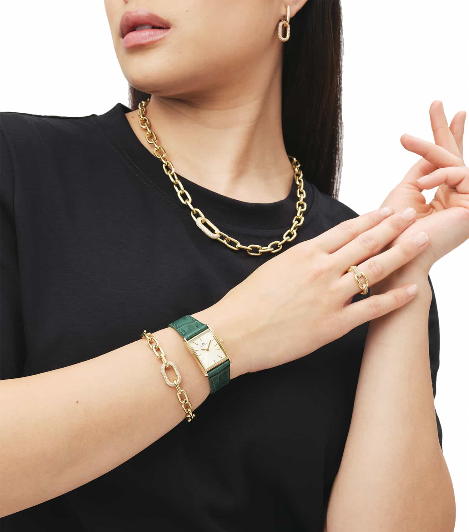 Women Crystal Link Bracelet Rose Gold Stainless Steel & Crystals