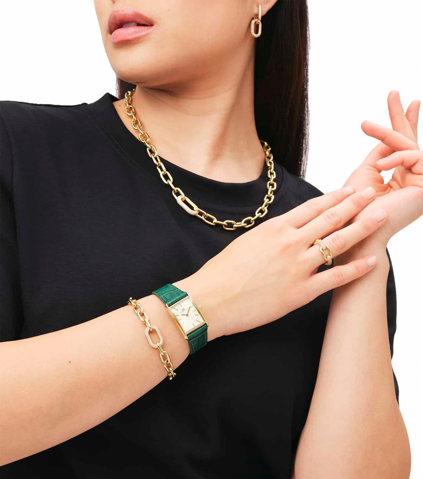Women Crystal Link Bracelet Rose Gold Stainless Steel & Crystals