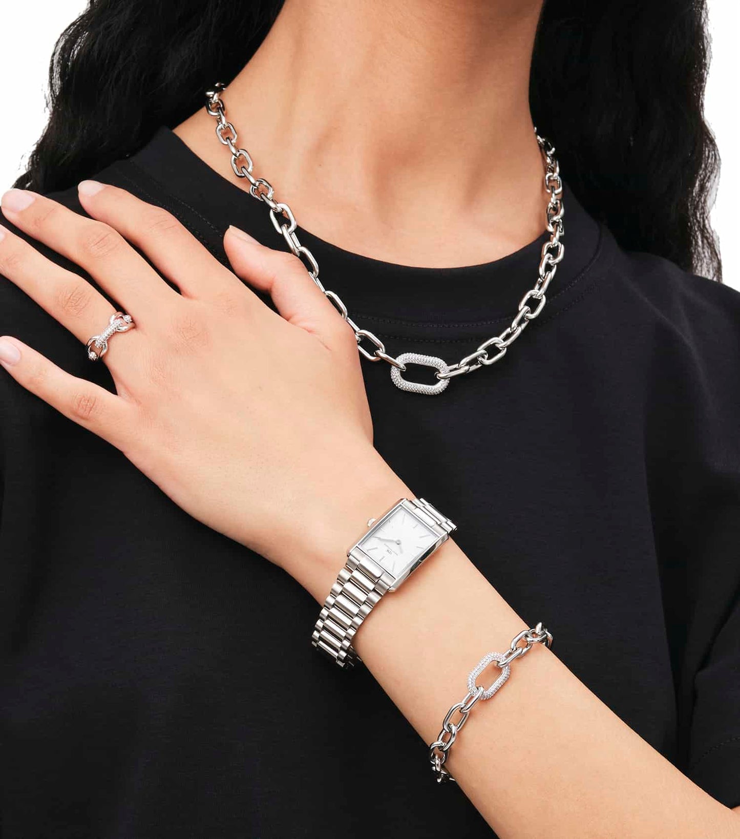 Women Crystal Link Bracelet Rose Gold Stainless Steel & Crystals