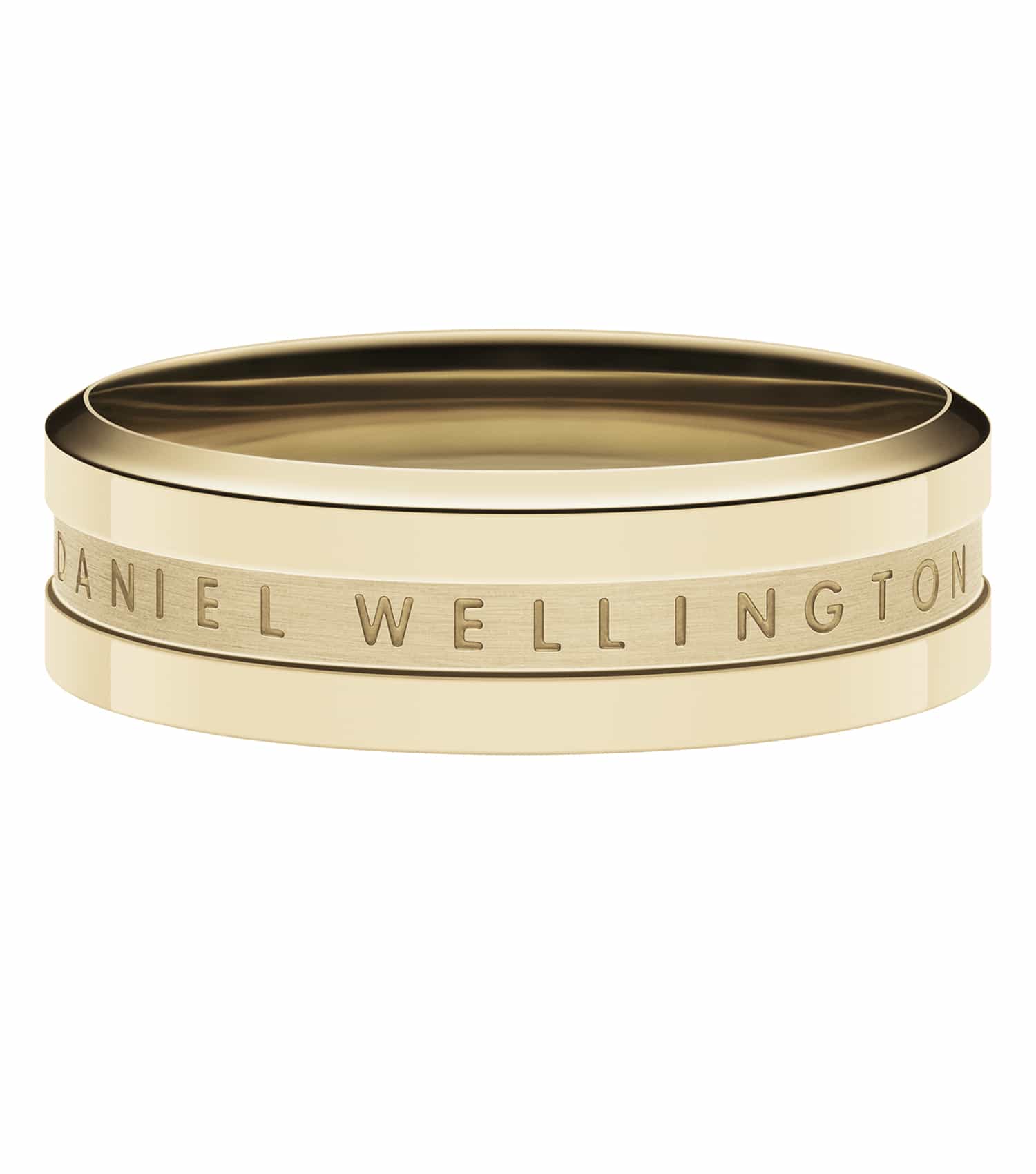 Daniel Wellington gold ring, side angle view, showcasing sleek craftsmanship and stylish design in radiant gold color.