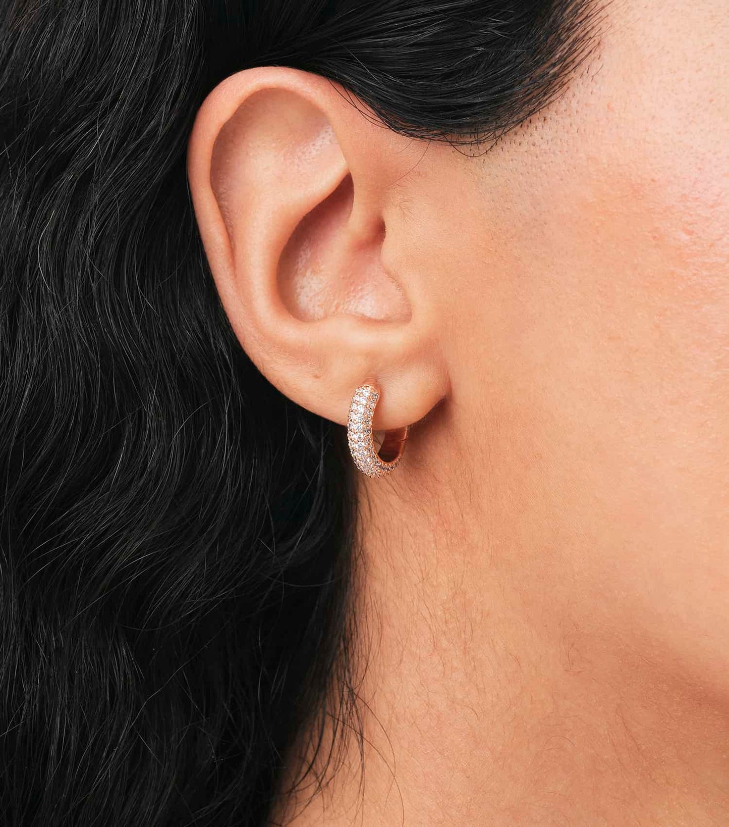 Women Pave Earrings Rose Gold Stainless steel & crystals