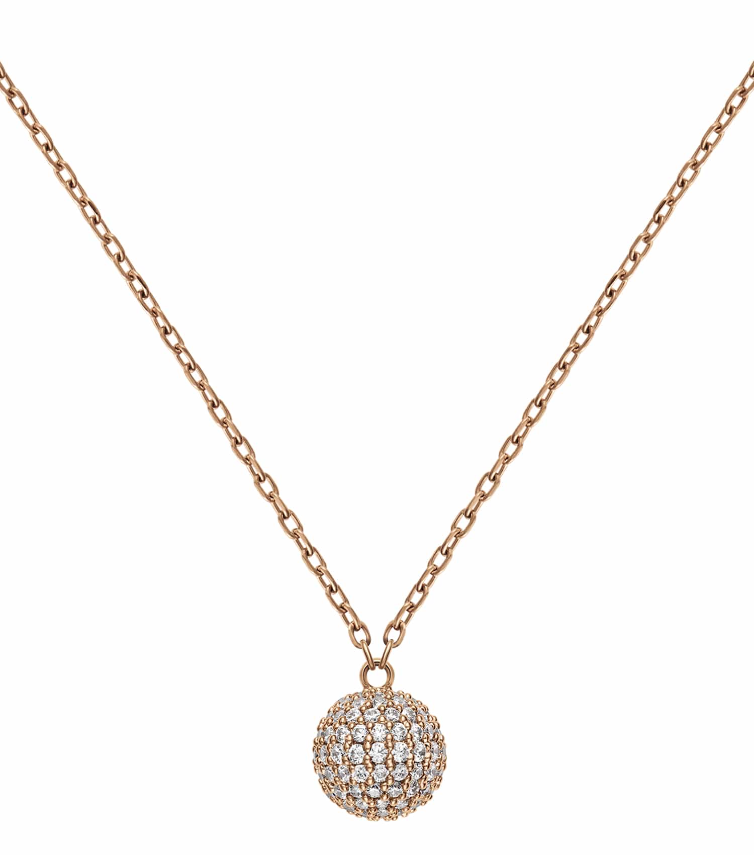Women Pave Necklace Rose Gold Stainless Steel & Crystals