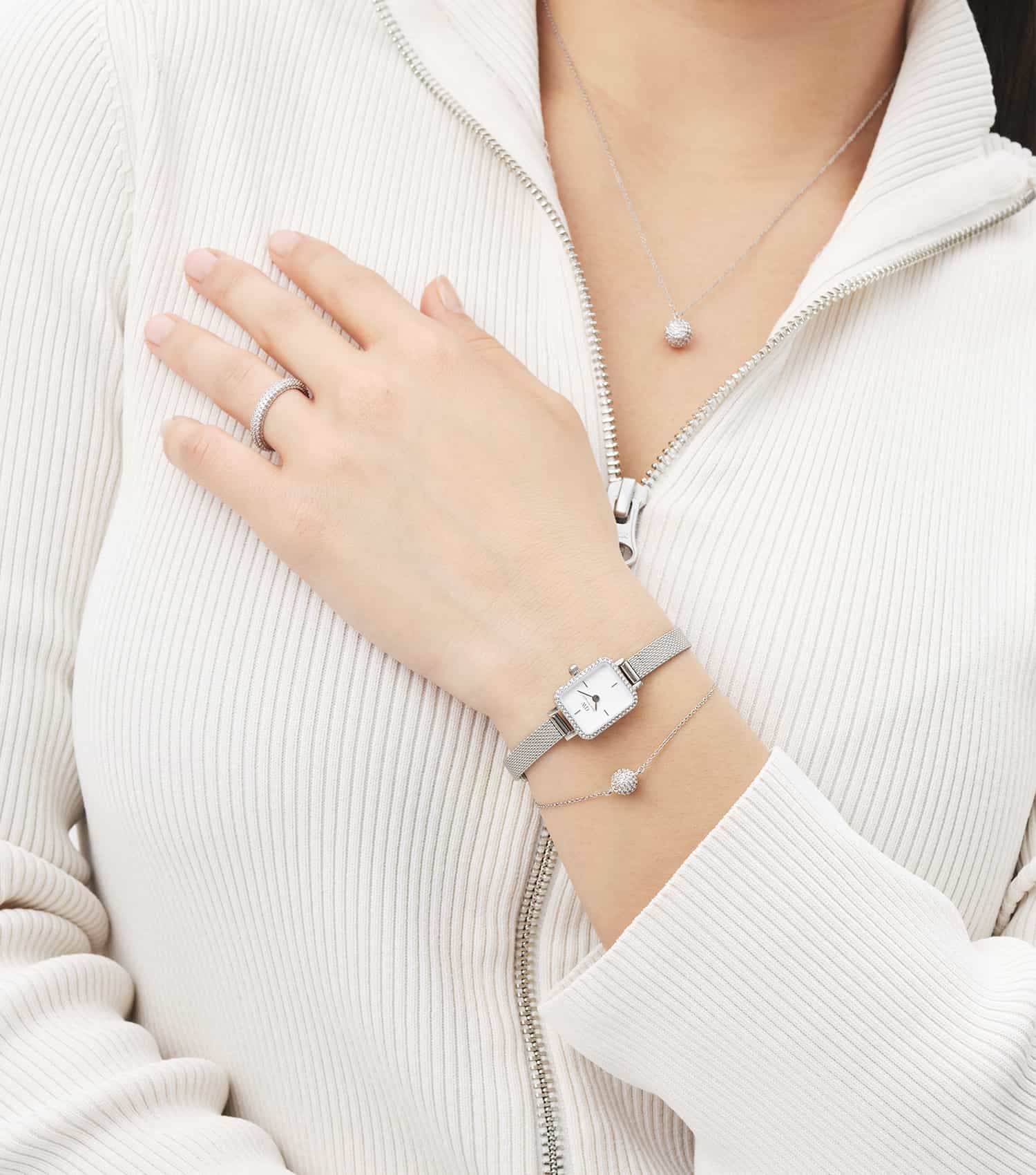 Women Pave Necklace Rose Gold Stainless Steel & Crystals