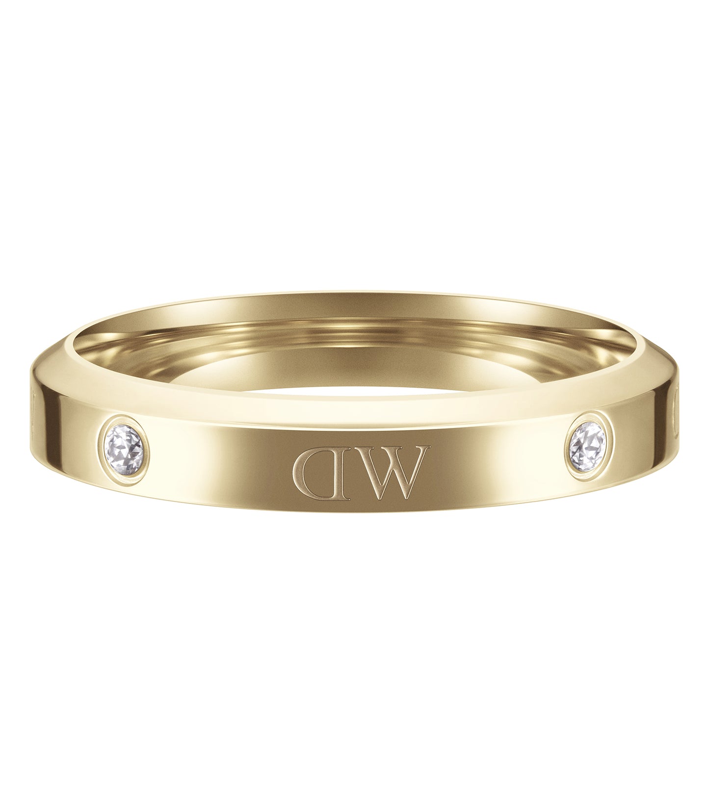 Daniel Wellington rose gold ring with subtle sparkle, Classic Lumine, viewed from front angle, exuding elegance and style.