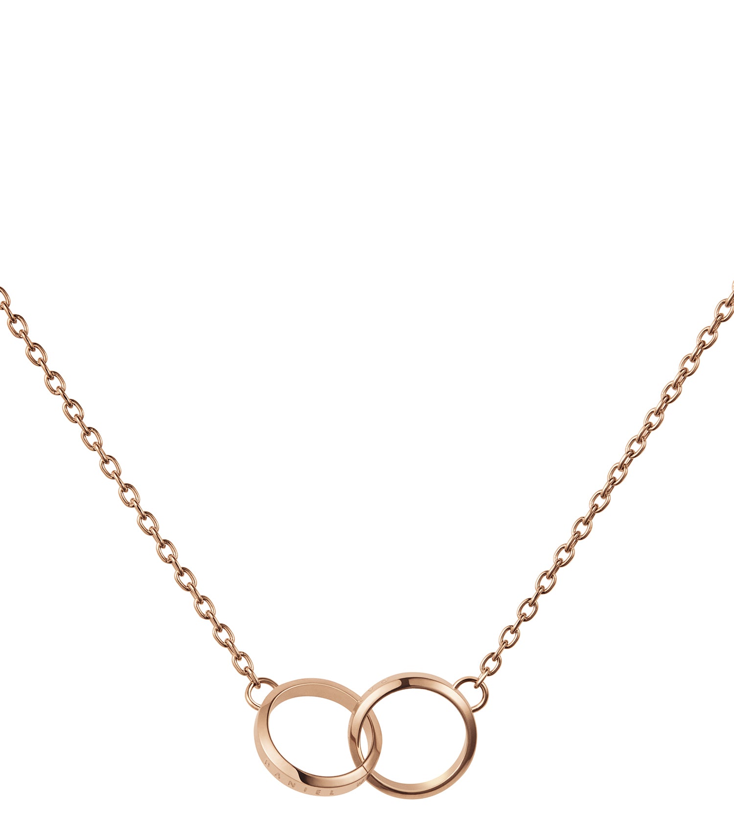 Rose gold Daniel Wellington necklace, close-up. Features elegant Elan Unity design, showcasing a captivating, sophisticated style.