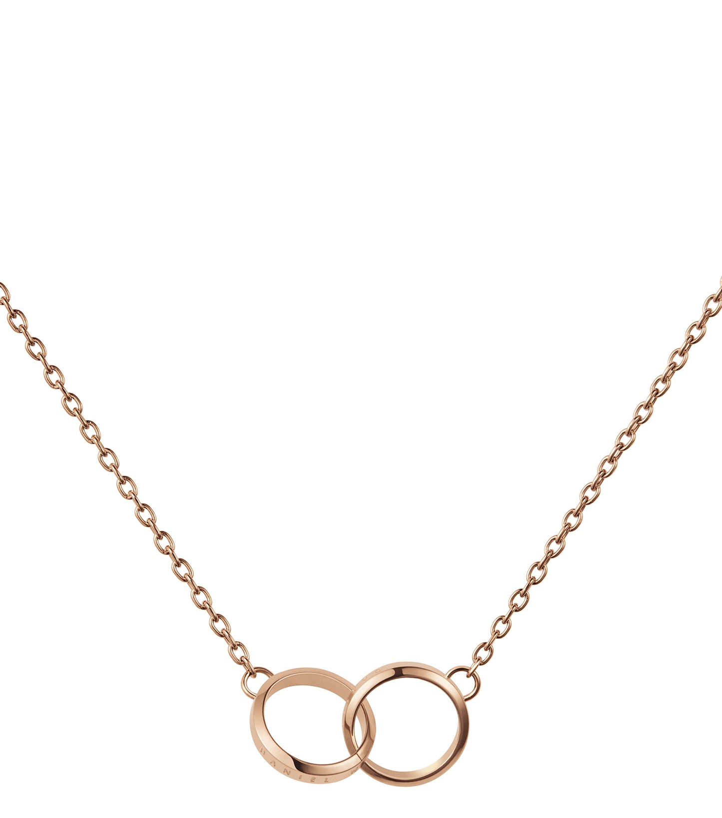 Rose gold Daniel Wellington necklace, close-up. Features elegant Elan Unity design, showcasing a captivating, sophisticated style.