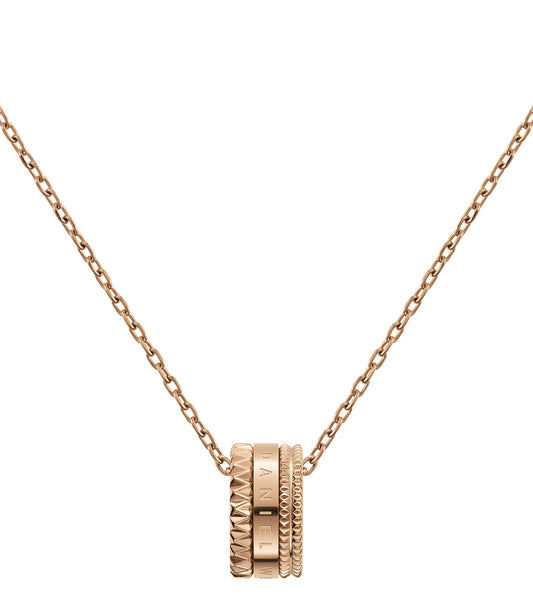 Daniel Wellington rose gold necklace; front angle; features intricate pendant design, elegant for any occasion.