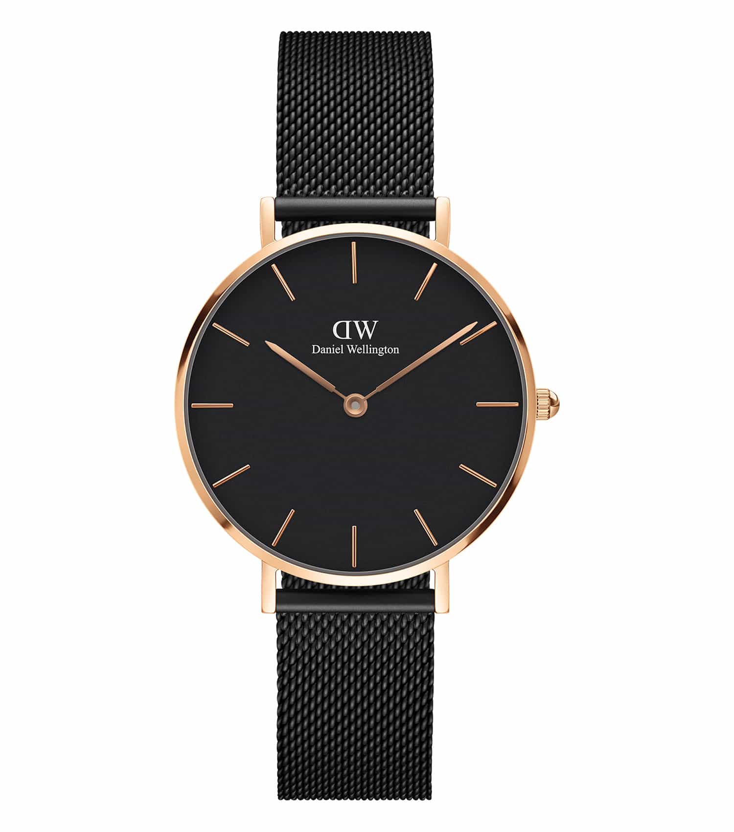 Daniel Wellington minimalist watch in silver, face-on view, showcasing sleek design and single dial color, signifying elegant craftsmanship.
