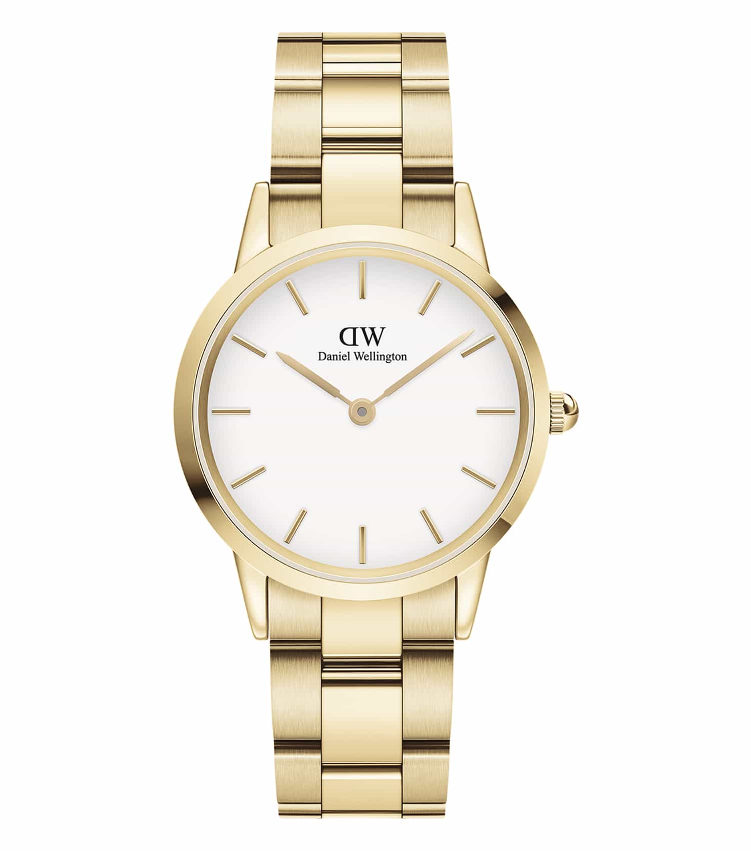 Daniel Wellington classic watch in rich blue leather with gold accents, side angle view capturing elegant design and timeless appeal.