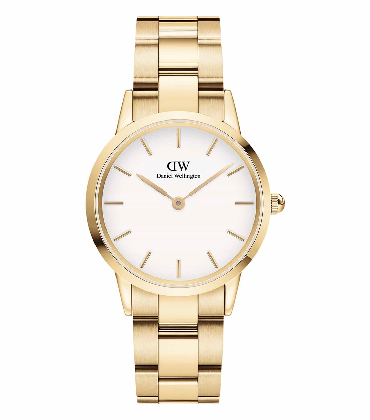 Daniel Wellington classic watch in rich blue leather with gold accents, side angle view capturing elegant design and timeless appeal.