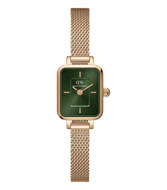 Rose Gold Daniel Wellington watch displayed at an elegant angle, showcasing the exquisite dial and sleek strap in shimmering detail.