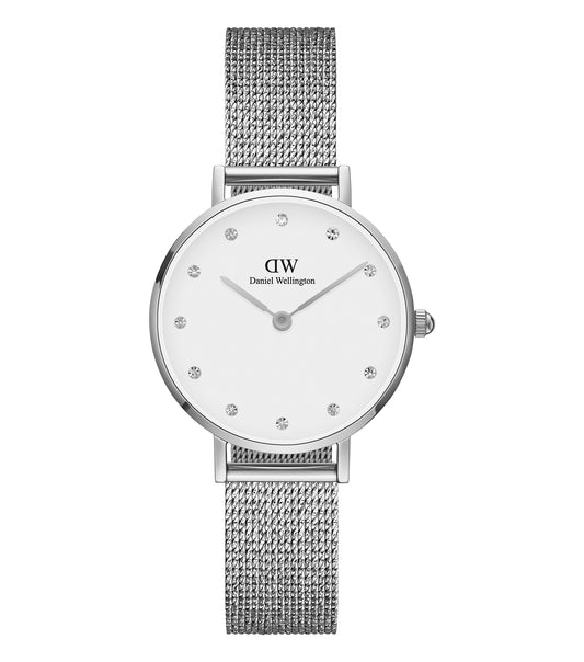 Daniel Wellington Quartz Watch, showcasing minimalist design in silver; front-angle view highlights elegant face and slim strap.