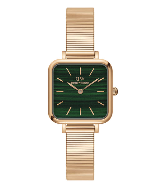 Daniel Wellington Quadro Studio Quartz watch in a front-facing angle, showcasing its elegant design and sleek black color.