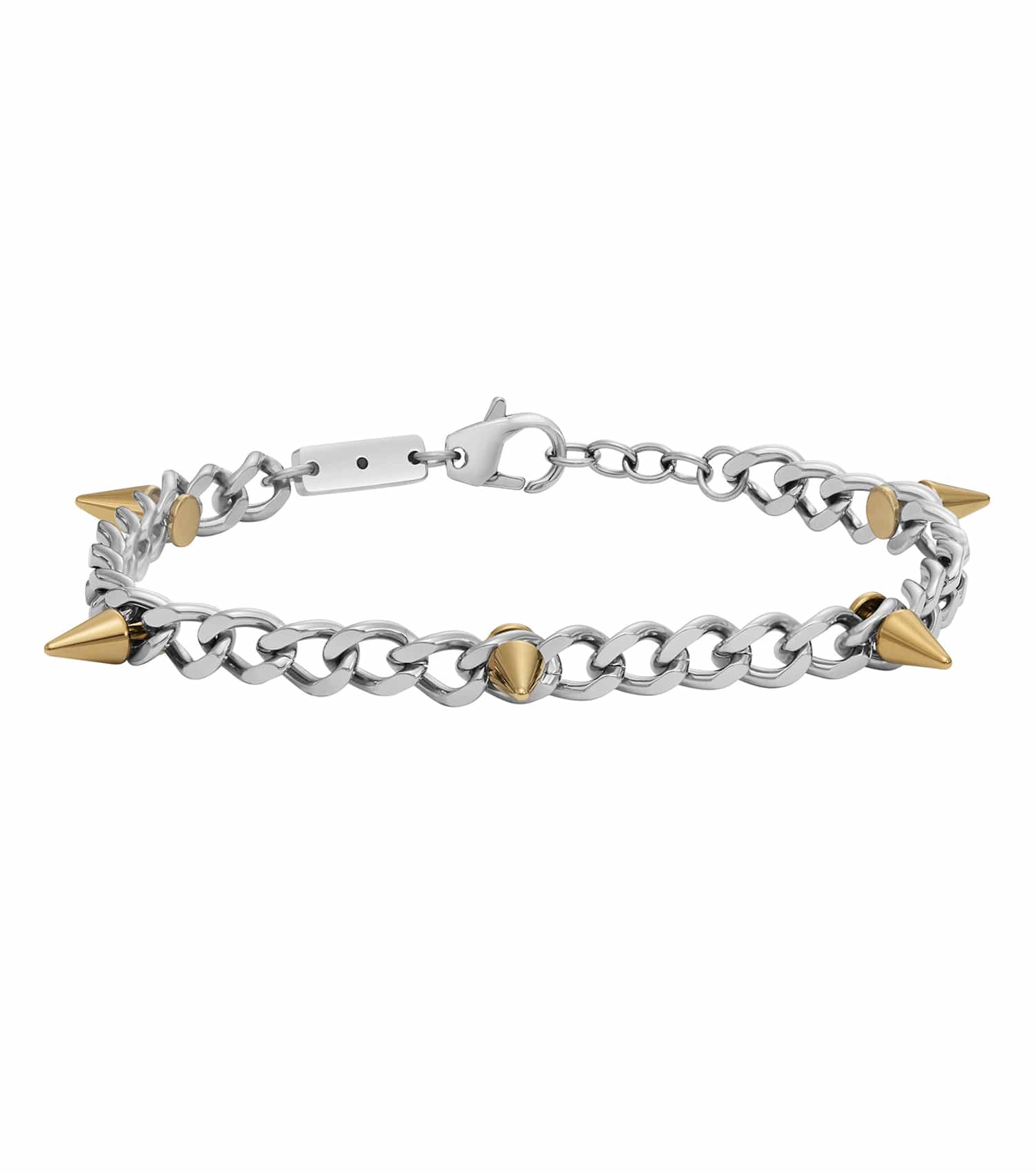 Diesel silver bracelet with textured links and subtle logo, top view showcasing sleek design, perfect for fashion-forward enthusiasts.