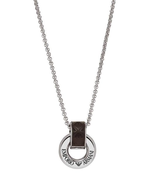 Men Eagle Logo Necklace Brown Stainless Steel